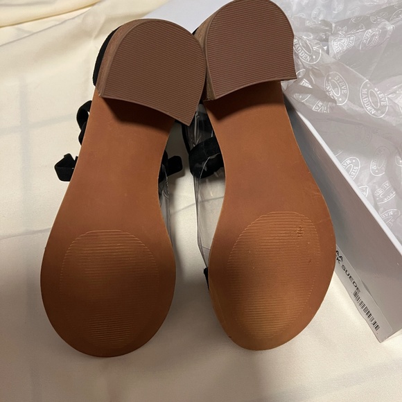 Steve Madden Rizzaa Black Suede Leather Heeled Sandals - Size 7 - Picture 5 of 7